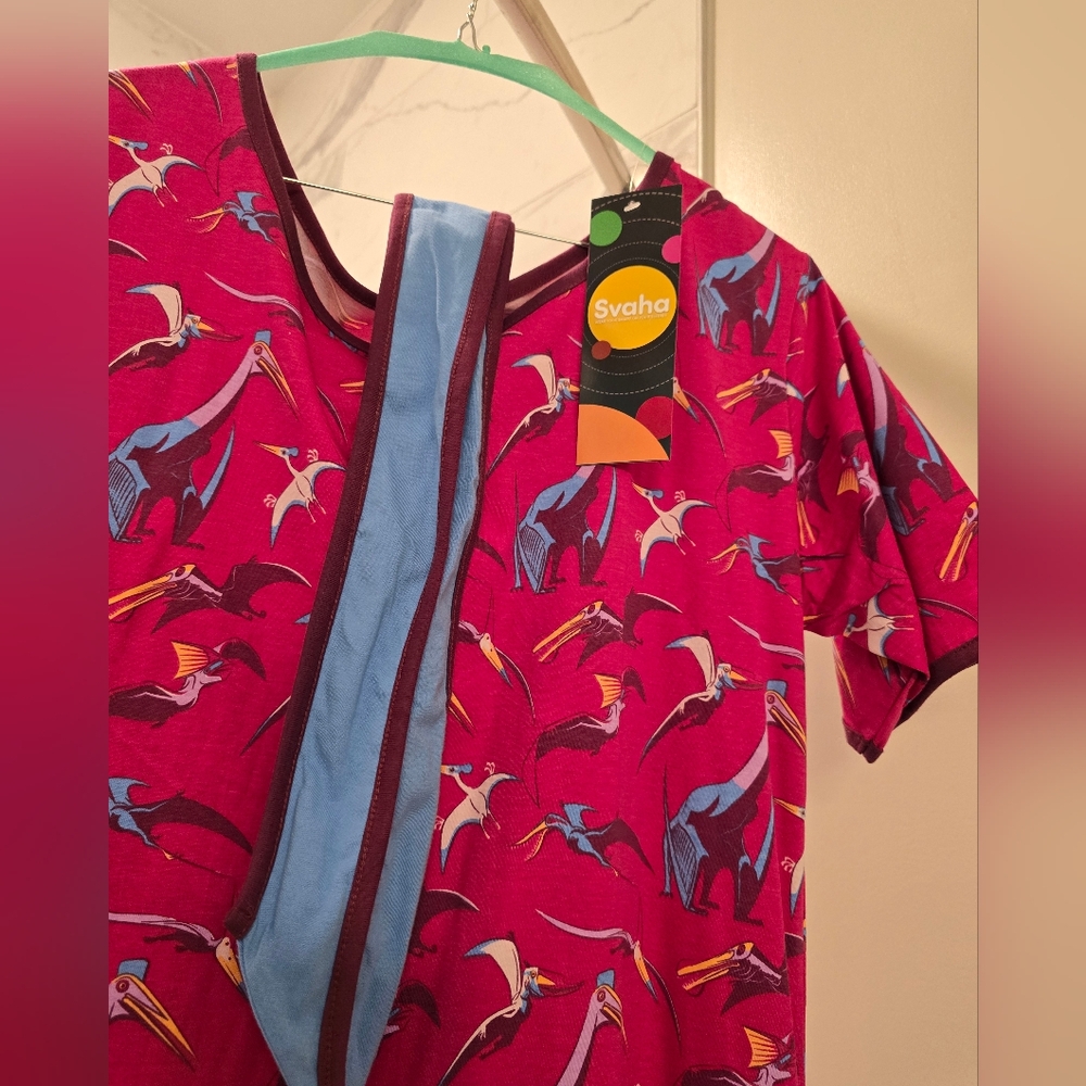 Svaha Dinosaur Print Dress - Red and Blue